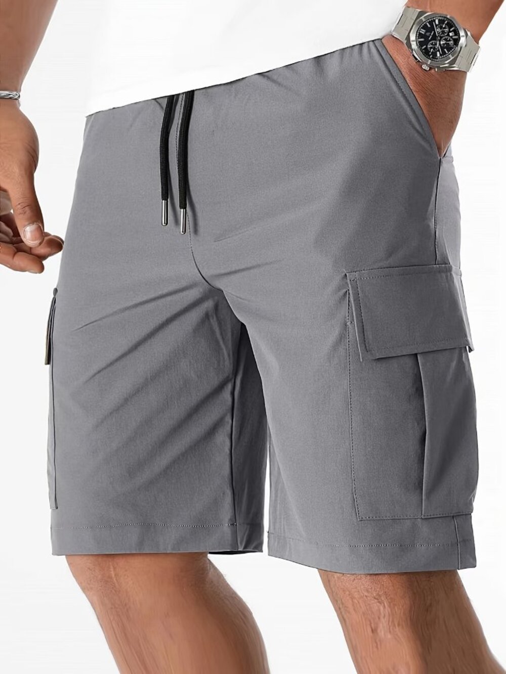 Men's Casual Drawstring Cargo Shorts - Gray NEW